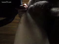 A lustful man puts a dog's rod in his ass.